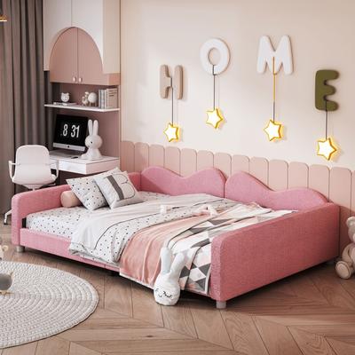 Upholstered Sherpa Daybed with Cloud-Shaped Backrest – Full/Twin Sizes by Harper&Bright Designs