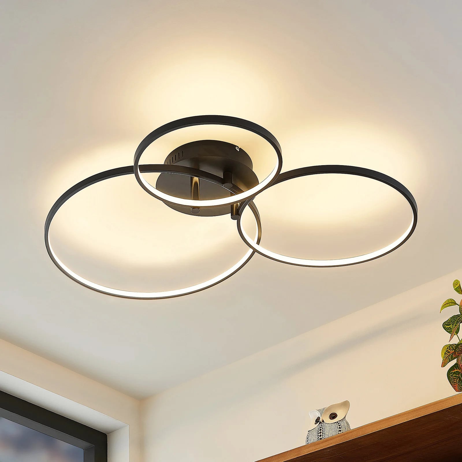 Lindby Rayk LED Plafondlamp - Zwart - Modern - Aluminium - Dimbaar