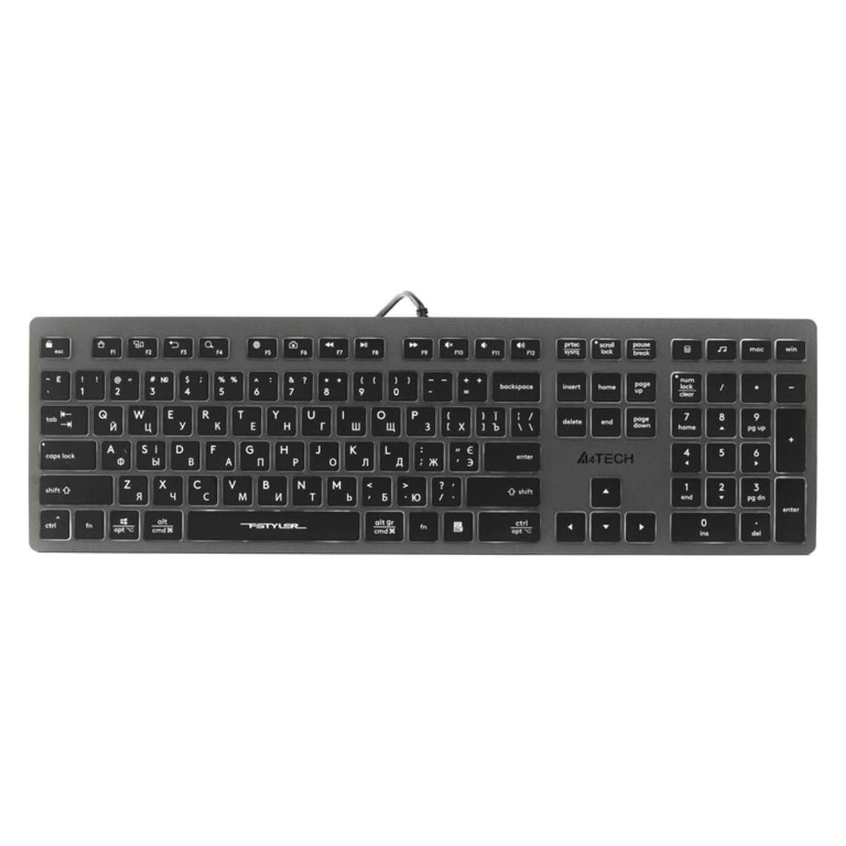 A4Tech FSTYLER FX60H (White Backlit) Tastatur USB QWERTY Schwarz Grau (US, Kabelgebunden) (A4TKLA47125)