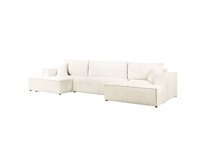 Wohnlandschaft mit Schlaffunktion Beige Cordstoff Poppy 398 x 70 x 148cm Gleichschenklig mit Schlaffunktion Modern