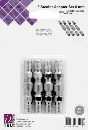 TRU COMPONENTS TC-6936324 F-Verbinder-Set Anschlüsse: F-Stecker, F-Buchse, F-Buchse, F-Stecker Kabel-Durchmesser: 7mm 1 Set