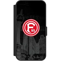 Nivocase Klapphülle für Apple iPhone 16e Handyhülle aus Kunst Leder NIVOflip schwarz Fortuna Düsseldorf (Apple iPhone 16e), Smartphone Hülle, Schwarz