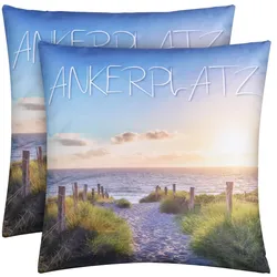 Bestlivings Outdoor Kissen mit Strandmotiv - Ankerplatz - 2 Stück ( 2er Pack )
