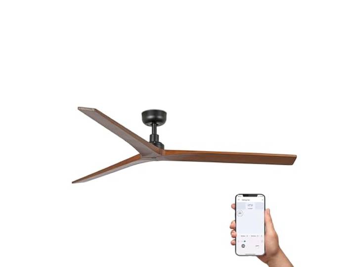 Faro Klim Großer Deckenventilator mit 3 Flügeln, Mattschwarz, Walnuss, Tuya Smart System