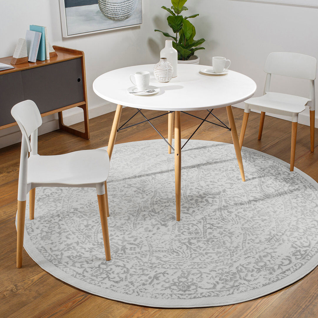 Mistana Floral and Oriental Area Rug Cream;Black;Gray Round 200 cm