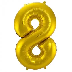 Folat XL Folienballon Zahl 8 in gold, 86 cm, 1 Stück, Helium Ballon (unbefüllt) - Luftballon