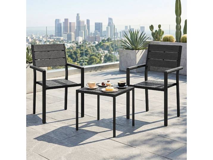 Outsunny Ensemble Bistro 3pcs Table et 2 Chaises Aspect Bois HDPE