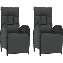 vidaXL Garten-Relaxsessel mit Kissen 2 Stk. Poly Rattan Schwarz