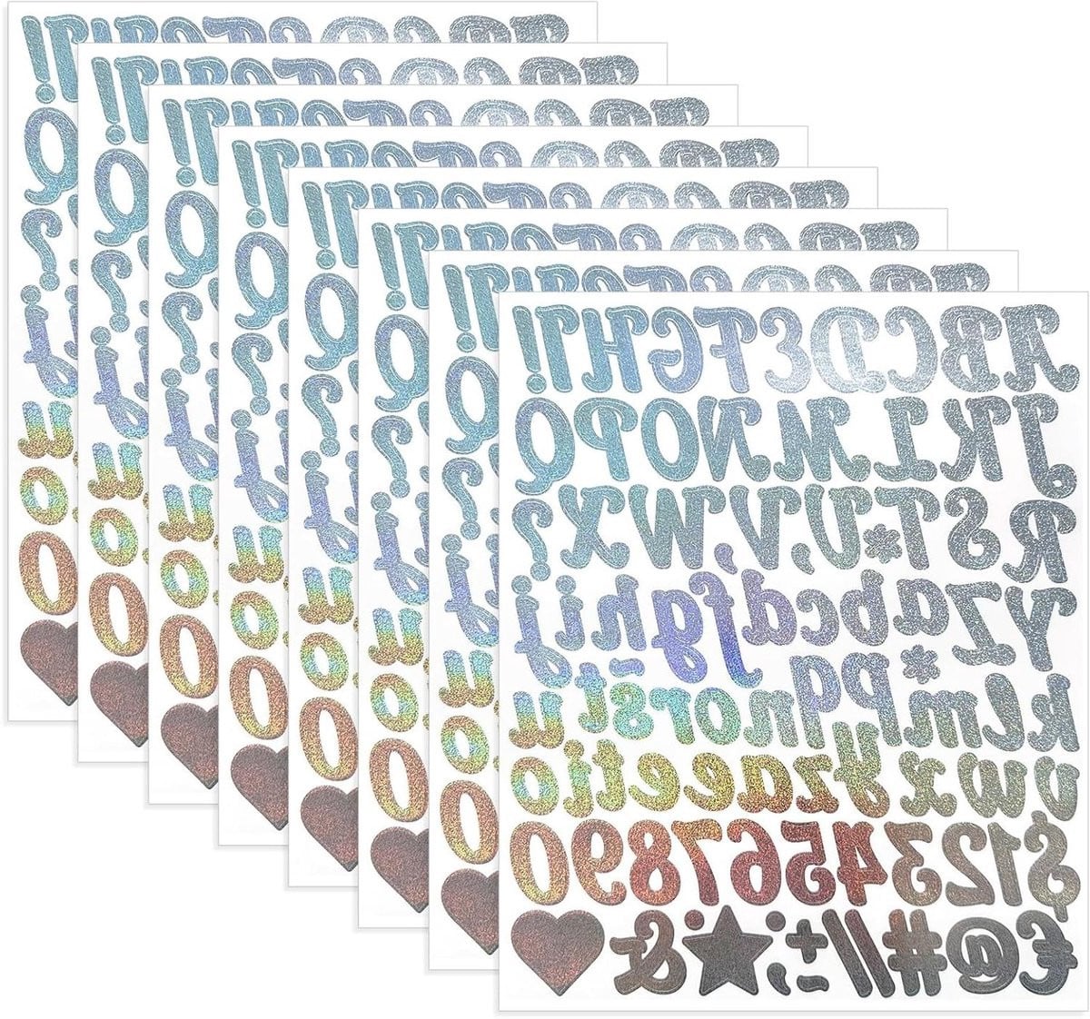 Zelfklevende Glitter Letterstickers voor Scrapbooking - Waterdicht Vinyl - 8 vellen - Zilver