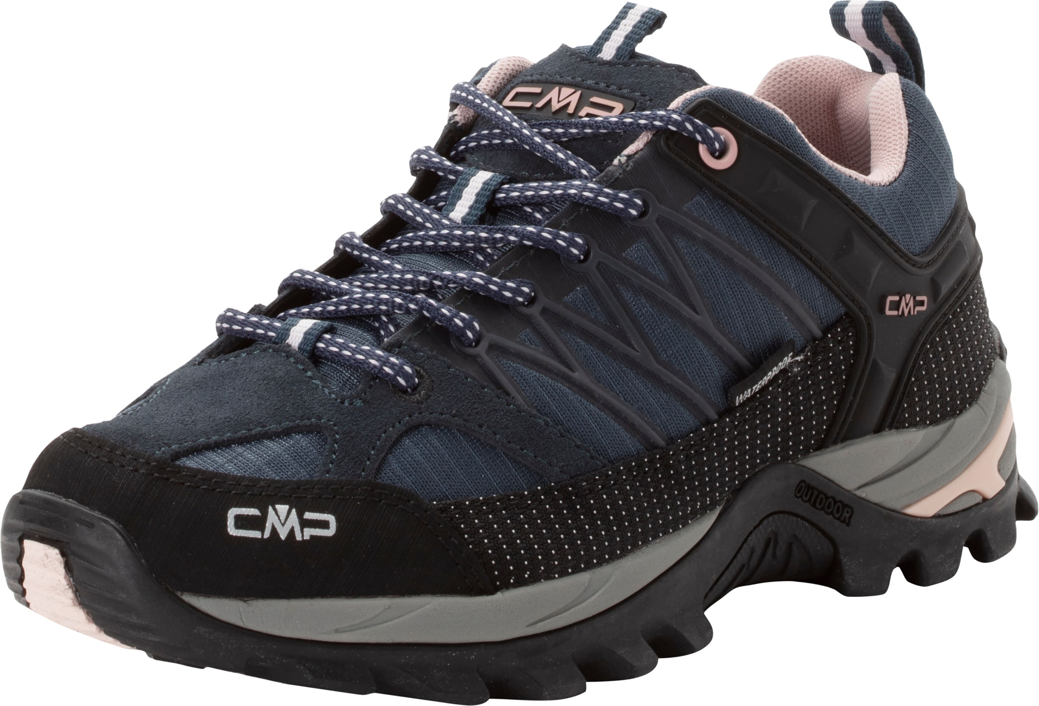 Wanderschuh CMP "Wmns Rigel Low Waterproof", Damen, Gr. 38, blau (navy, rosa), Leder, Textil, Schuhe Wanderschuh, wasserdicht navy, rosa 38