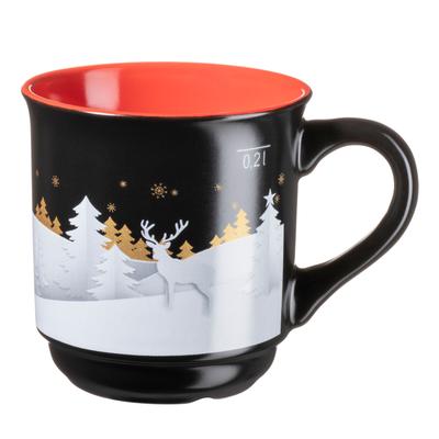 Becher MÄSER "Glühweinbecher mit weihnachtlichem Motiv, aus Steinzeug", schwarz (schwarz, rot), B:11cm H:8,5cm Ø:8cm, Steinzeug, Trinkgefäße, Becher, 6er Set