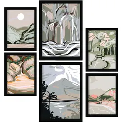POSTER Set Mit 6 Clift Rahmen In Kulissen Abstracts Ästhetische Dekorative Gemälde Für Ihr Wohnzimmer, Schlafzimmer, Zuhause A3 & A4 Schwarzer Rahmen