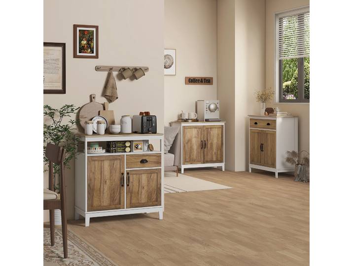 HOMCOM Buffet Cuisine Chêne Brun 2 Portes Tiroir Étagère Ajustable