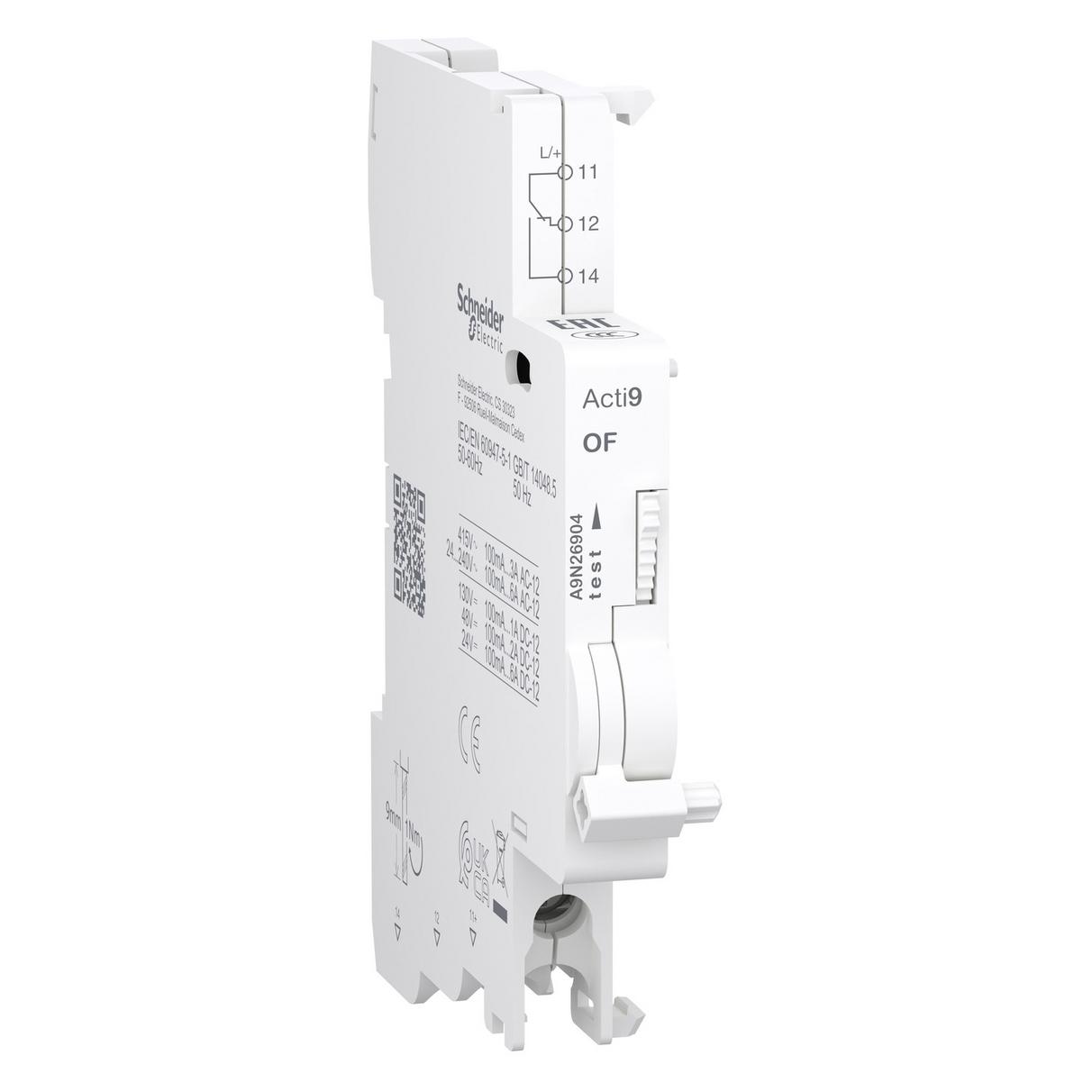 Schneider Electric Hilfsschalter, Acti9, OF 1OC, 100mA - 6A, AC/DC, Anschluss unten A9N26904 (A9N26904)