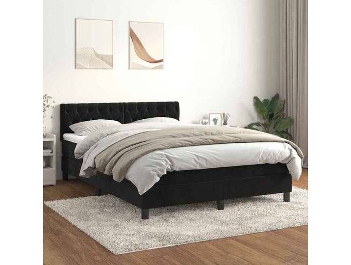 Sommier à lattes de lit avec matelas Noir 140x190 cm Velours
