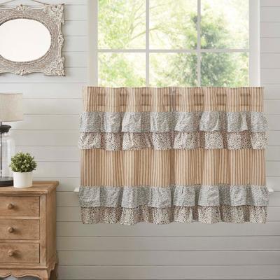 VHC Brands Kaila Ticking Gold Ruffled Tier Set of 2 L36xW36