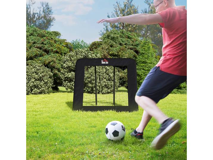 HOMCOM Rebounder de Football, Filet de Rebond de Football Pliable avec Bord de Protection, Ajustable en 5 Hauteurs, Mur de Rebond pour Handball, Volleyball et Basketball Noir