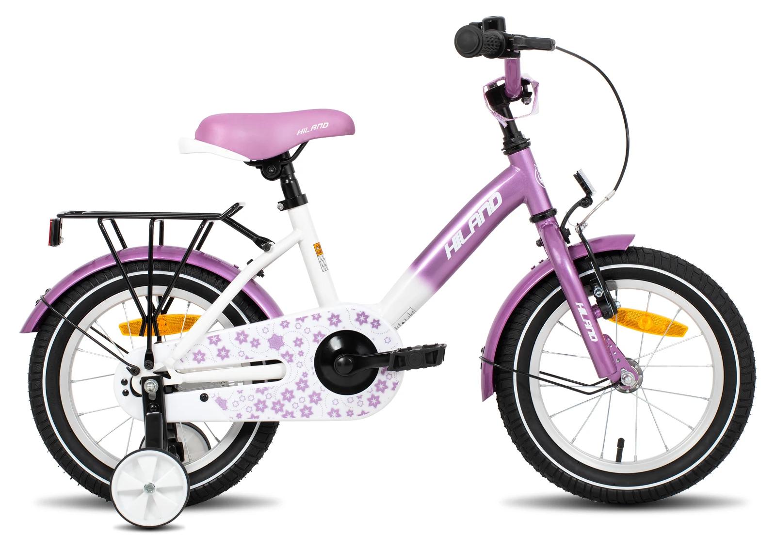 Kinderfahrrad - 36 cm Mädchenfahrrad - Mit Stützrädern - Stahlrahmen - V-Brake Vorn Und Rücktrittbremse - Gepäckträger - Lila