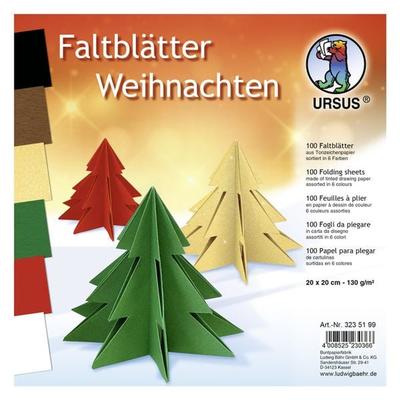 URSUS Tonzeichenpapier-Faltblätter 'Weihnachten', 20 x 20 cm