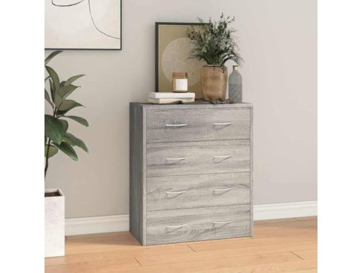 RJPLMFV Anrichte mit 4 Schubladen, 60 x 30,5 x 71 cm, Sonoma, Grau Holzwerkstoff, feuchtigkeitsbeständig, stabile Oberfläche, inklusive Wandbefestigung