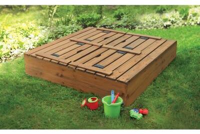 Badger Basket Covered Cedar Sandbox with Benches and Seat Pads - 46.5 inches L x 46.5 inches W x 9.5 inches H
