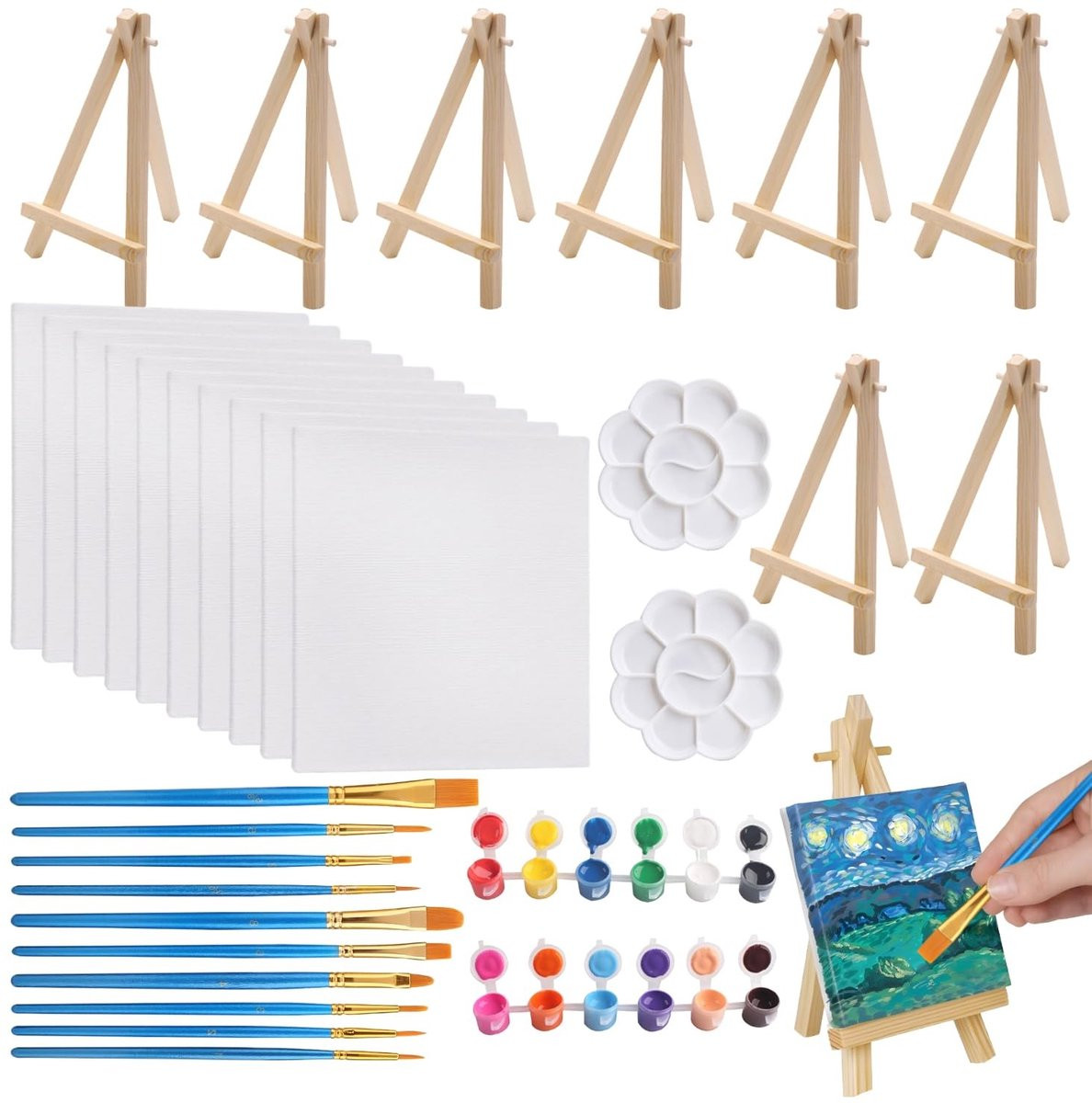 Omgoods - 34 stuks Mini Houten Ezelset met Schilderbenodigdheden voor DIY Decoraties