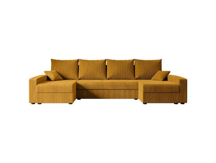 WOHNLANDSCHAFT mit Schlaffunktion und Bettkasten ALESIA-U 301x140x90 cm Senfgelb Cord