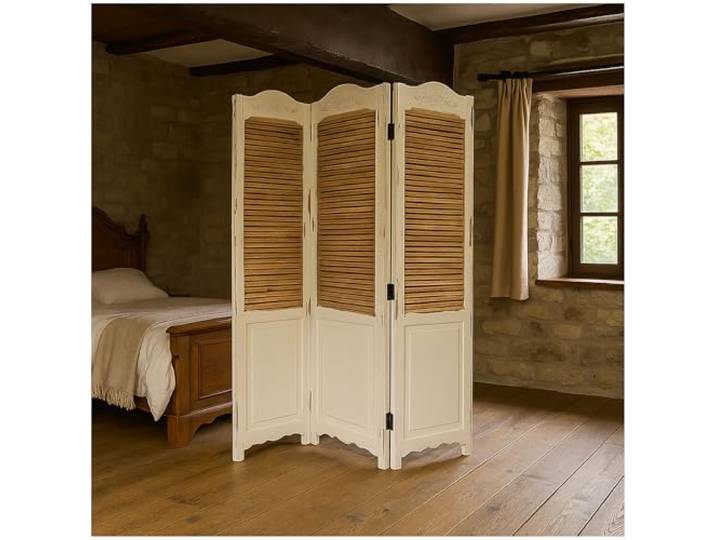 Paravent 3-teilig im Shabby Chic Raumteiler im Landhausstil mit Lamellen Sichtschutz Raumteiler HTI living