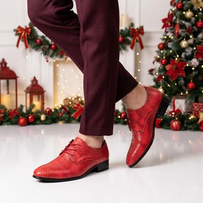 LightInthebox Red Derby Dress Shoes, Crocodile Embossed Shoes, Men's Red Formal Shoes, Lace Up Dress Shoes, Christmas Party Shoes, Holiday Dress Shoes, Wedding Shoes, Vintage Men's Dress Shoes