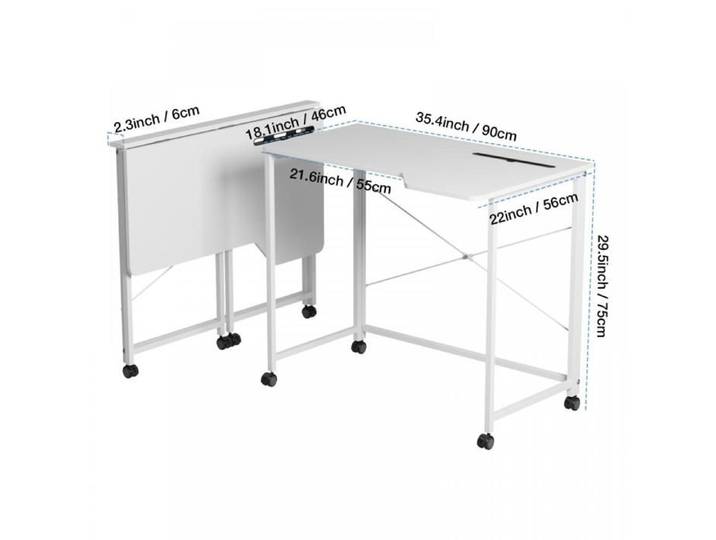 Bureau pliable à ordinateur QUIIENCLEE bureau gaming table de salon avec roulettes et emplacements pour cartes blanc