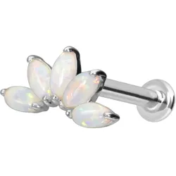 14 Karat Gold Labret mit Innengewinde LOTUSBLÜTE + SYNTHETISCHE OPALE
