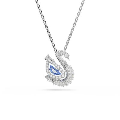 Kette mit Anhänger SWAROVSKI "Schmuck Geschenk Schwan Halskette", bunt (metallfarben, kristallweiß, blau), Halsketten, Damen, Metall, mit Swarovski Kristall, Swarovski Zirkonia (synth.)