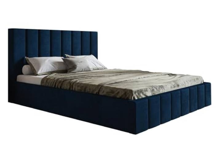 Emporius Polsterbett 180x200 Moris, Doppelbett 180x200 Schlafzimmer - Samtstoff, Bettkasten, Lattenrost, Design Bett (Dunkelblau - Kronos 09)