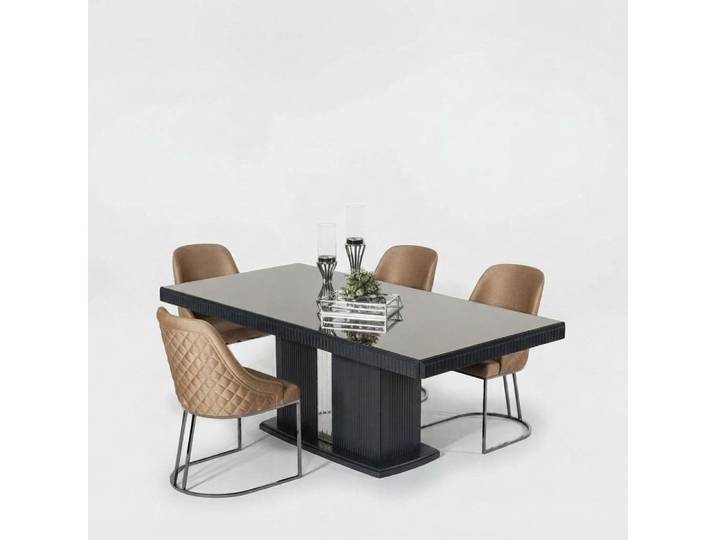 JVmoebel Esszimmer-Set Graues Holz-Esszimmer-Set mit modernen Stühlen und hohem Komfort, (5-St., Esstisch, 4х Stühle), Made in Europe