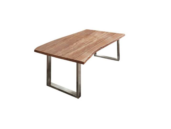 SAM® Baumkantentisch Bernhard, massives Akazienholz, natürliche Baumkante, Metallgestell U-Form