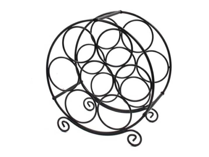 Tisch-Weinregal aus Metall for 8 Flaschen, Weinwiege aus schwarzem Eisen Runder, freistehender Weinflaschenständer aus Draht, minimalistisches, modernes Couchtisch-Dekorationsornament
