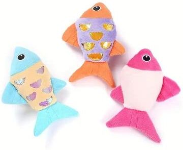 Uplift Treasures Colorful Fish Catnip Kicker Toy With Crinkle Paper 3pcs