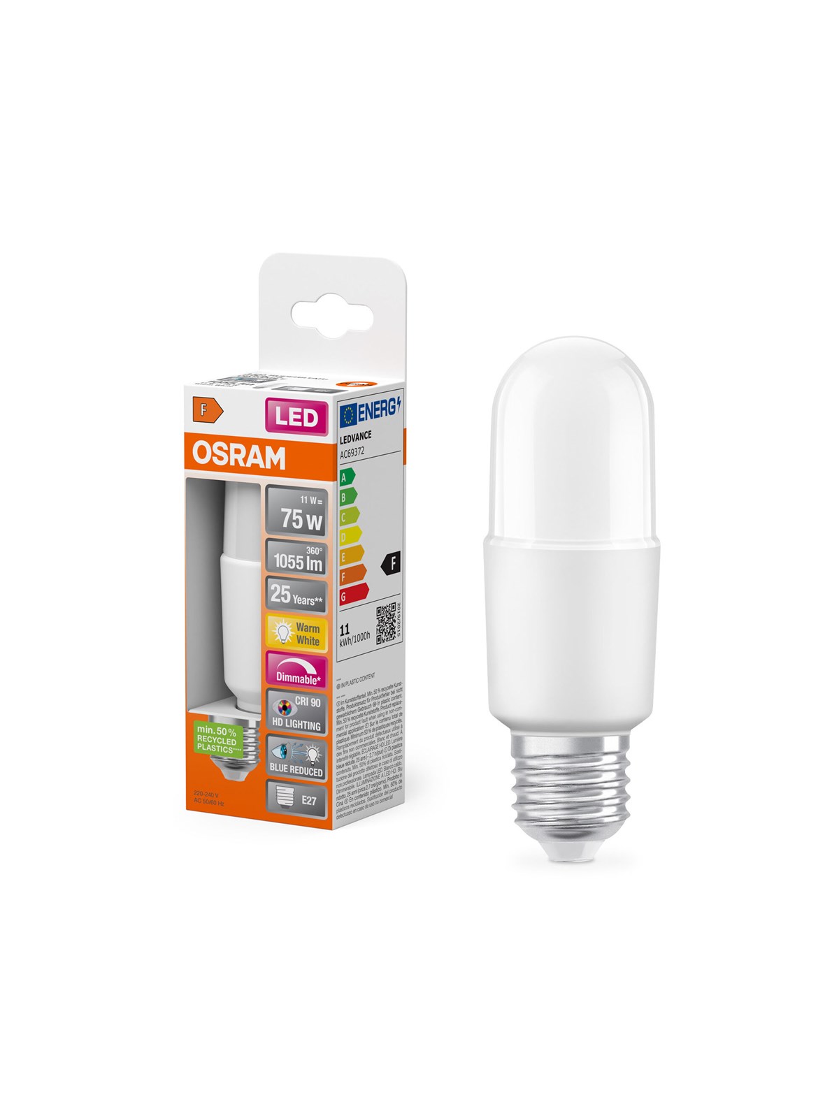 Osram LED-Lampe LED Comfort stick frosted 1000lm 11W/927 (75W) E27 dimmable E27