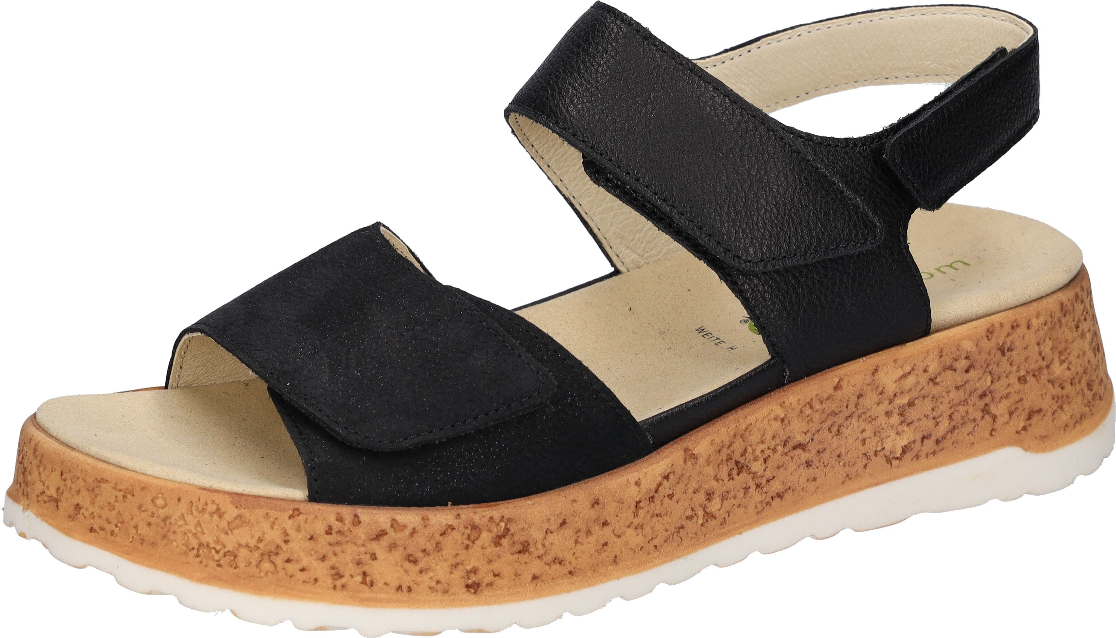 Plateausandale WALDLÄUFER "H-LIBBY", Damen, Gr. 7 (40,5), Leder, schwarz, Nappaleder, Nubukleder, unifarben, Schuhe Plateausandale, Sommerschuh, Sandalette, Bequemschuh mit Klettverschlüsse, H-Weite