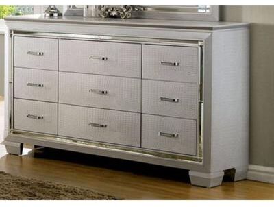 Benzara Textured Wooden Dresser with Nine Drawer, Silver