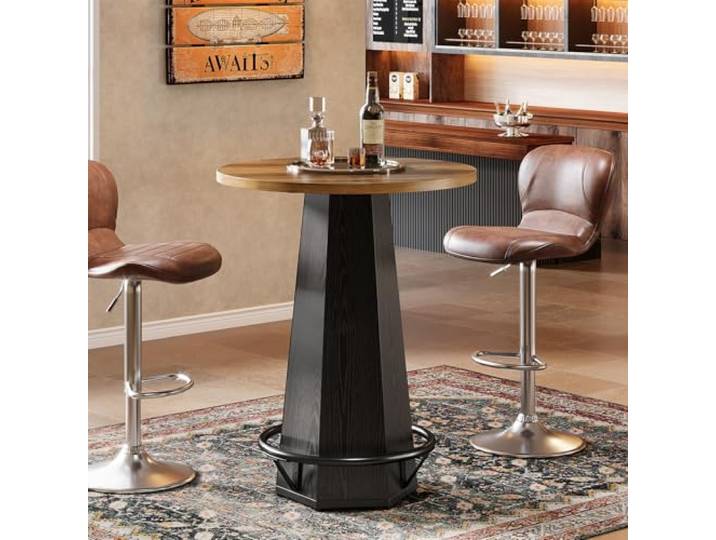 Tribesigns Runder Bartisch 100 cm Höhe, Pub Bistrotisch Mit Metall-Fußstütze, Industrial Stehtisch Für Küche Wohnzimmer Hausbar, Platzsparend Für Kleine Räume, Braun Schwarz (1, Braun Schwarz)
