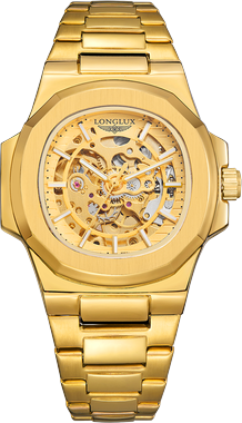 Friendly Fresh Finds Mens Luxury Automatic Mechanical Watch Waterproof Skeleton Stainless Steel Business Watch gold