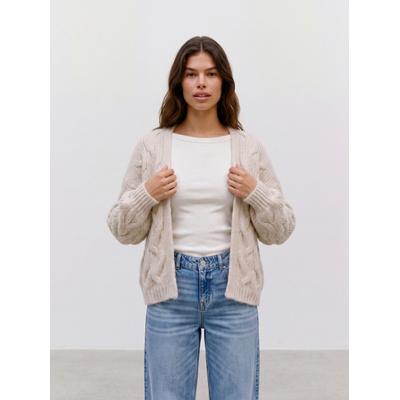 Strickjacke VERO MODA "VMMAYBE LS OPEN CABLE CARDIGAN NOOS", Damen, Gr. XL, oatmeal, Strick, Obermaterial: 100% Polyester, unifarben, normal, V-Ausschnitt, Strickjacken Strickjacke, Kunstfaser, mit Zopfstrickmuster