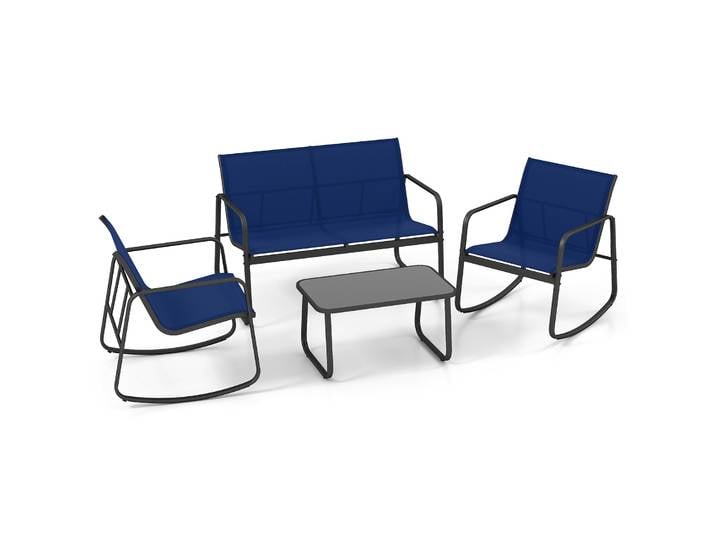 Ensemble de meubles de jardin 4 pièces, meubles de patio avec mouvement à bascule souple, ensemble de sièges, ensemble de sièges pour 4 personnes, ensemble de jardin
