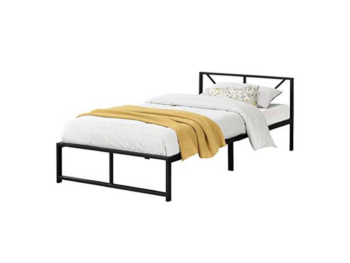 [en.casa] Bett Meran Metallbett 90 x 200 cm Einzelbett Bettgestell aus Metall Betten Stauraum unter dem Bett Bettrahmen Stahl Schwarz
