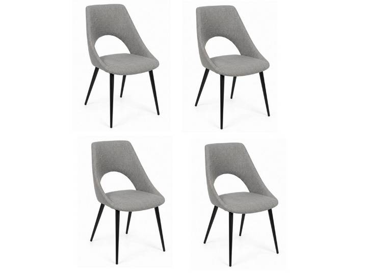 JVmoebel Sitzgruppe Scandi Esszimmerstühle 4x Set Grau Stoff Grossem Loch Luftig, (4-tlg., 4er-Set)