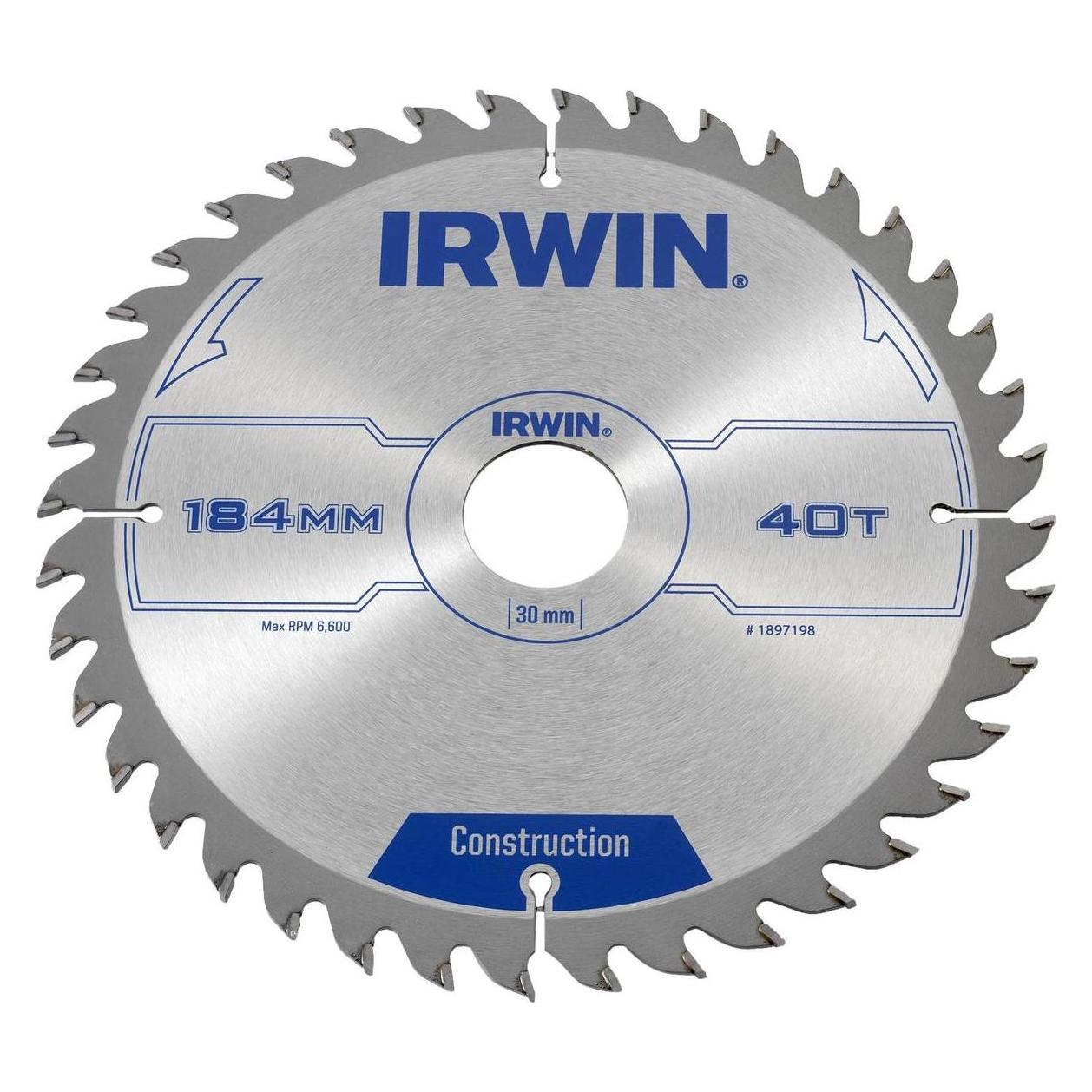 Irwin IRW1897198 184 x 30 mm 40Teeth Kreissägeblatt mit ATB Mahlgrössen Zahn (1897198)