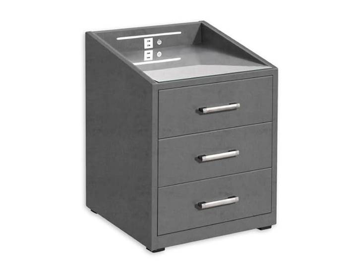 Froschkönig24 Moon Nachttisch Boxspringbett, Soro Anthrazit - Funktionaler Nachtschrank mit USB-Anschluss und LED-Beleuchtung - 47 x 61 x 46 cm (B/H/T)