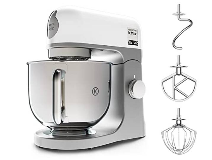 Kenwood KMix - Küchenmaschine 1000W 5L Edelstahl 6 Stufen Weiß Küchenmaschine, Unterhebfunktion, K-haken, Knethaken, Schneebesen, Spritzschutz, Spülmaschinenfeste Schüssel, KMX750WH