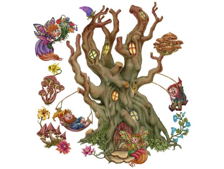 Wallfluent Wandaufkleber 100x132cm - Feenwald, Mehrfarbig, Kunststoff, Rechteckig, 100x132x0.1 cm, Tapeten & Wandverkleidungen, Wandtattoos & Sticker, Wandtattoos